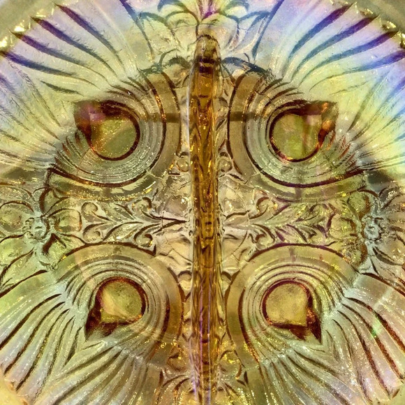 Vintage Carnival Glass Iridescent Marigold Footed Two Section Dish - Picture 2 of 7